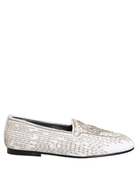 Dolce & Gabbana White Satin Embellished Dress Loafers Men's Shoes