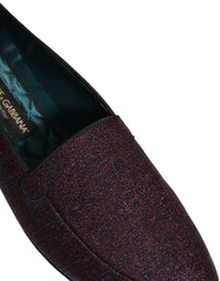 Dolce & Gabbana Maroon Glitter Lurex Logo Dress Loafers Men's Shoes
