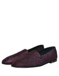 Dolce & Gabbana Maroon Glitter Lurex Logo Dress Loafers Men's Shoes