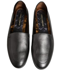 Dolce & Gabbana Silver Leather DG Logo Slip On Loafers Men's Shoes