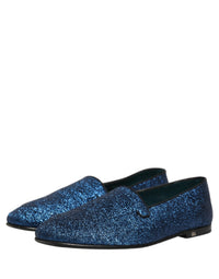 Dolce & Gabbana Blue Glitter Lurex DG Logo Dress Loafers Men's Shoes