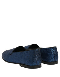 Dolce & Gabbana Blue Glitter Lurex DG Logo Dress Loafers Men's Shoes