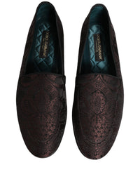 Dolce & Gabbana Maroon Jacquard Leather Slip On Loafers Men's Shoes