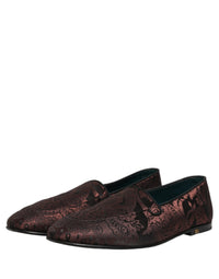 Dolce & Gabbana Maroon Jacquard Leather Slip On Loafers Men's Shoes