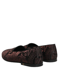 Dolce & Gabbana Maroon Jacquard Leather Slip On Loafers Men's Shoes