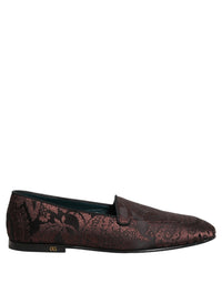Dolce & Gabbana Maroon Jacquard Leather Slip On Loafers Men's Shoes
