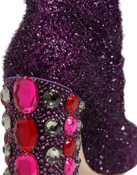 Dolce & Gabbana Purple Crystal Lurex Fantasy High Boots Women's Shoes