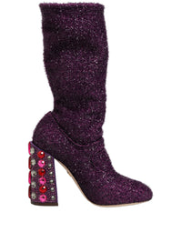 Dolce & Gabbana Purple Crystal Lurex Fantasy High Boots Women's Shoes