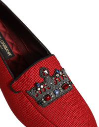 Dolce & Gabbana Red Crown Embellished Dress Loafers Men's Shoes