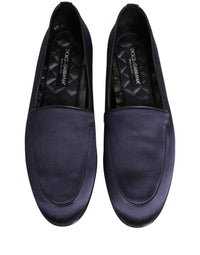 Dolce & Gabbana Navy Blue Satin DG Logo Dress Loafers Men's Shoes