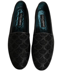 Dolce & Gabbana Black Glitter Brocade Men Dress Loafers Men's Shoes