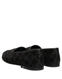 Dolce & Gabbana Black Glitter Brocade Men Dress Loafers Men's Shoes