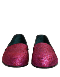Dolce & Gabbana Pink Glitter Lurex Logo Dress Loafers Men's Shoes