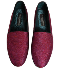 Dolce & Gabbana Pink Glitter Lurex Logo Dress Loafers Men's Shoes