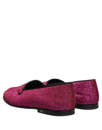 Dolce & Gabbana Pink Glitter Lurex Logo Dress Loafers Men's Shoes