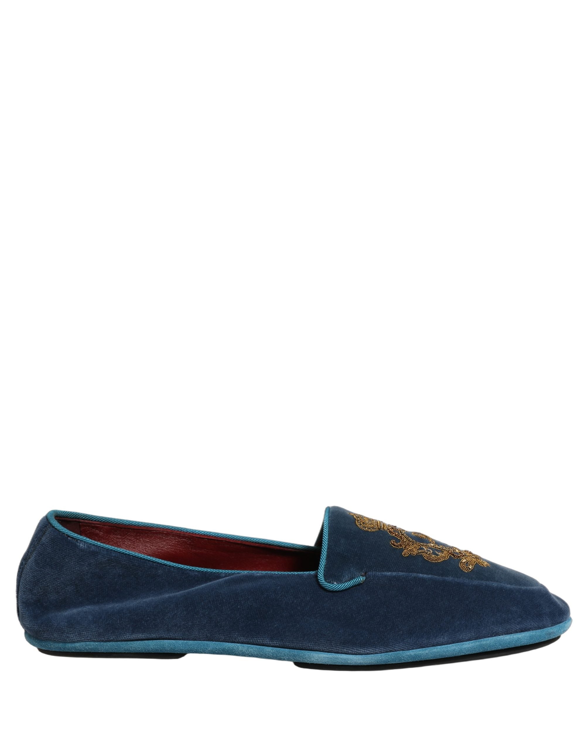 Dolce & Gabbana Blue Velvet Crown Embroidery Loafers Men's Shoes