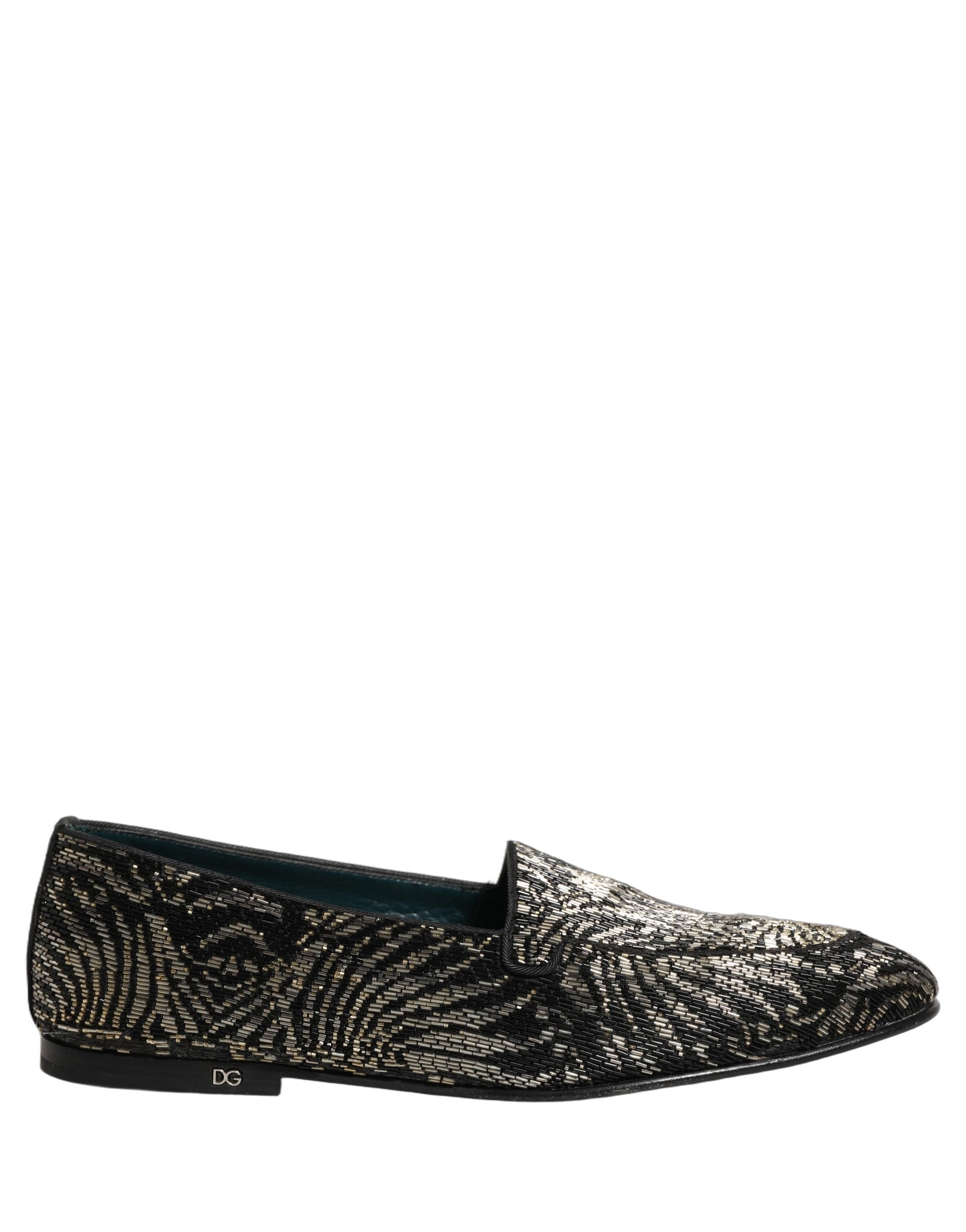 Dolce & Gabbana Black Silver Embellished Dress Loafers Men's Shoes