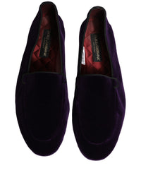 Dolce & Gabbana Violet Velvet Slip On Men Flats Loafers Men's Shoes