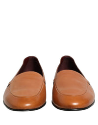 Dolce & Gabbana Brown Leather Logo Slip On Men Loafers Men's Shoes