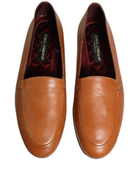 Dolce & Gabbana Brown Leather Logo Slip On Men Loafers Men's Shoes