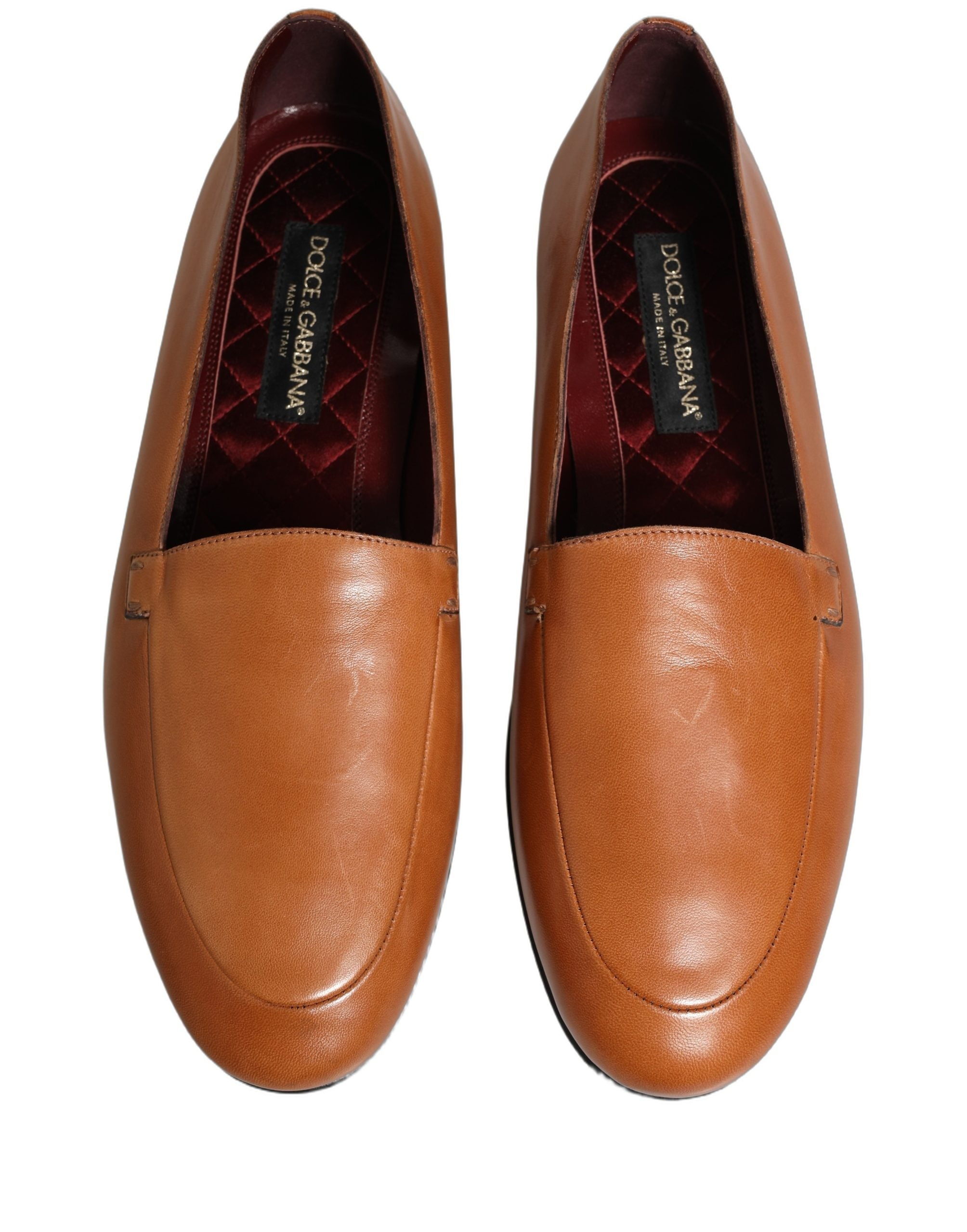Dolce & Gabbana Brown Leather Logo Slip On Men Loafers Men's Shoes