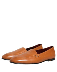Dolce & Gabbana Brown Leather Logo Slip On Men Loafers Men's Shoes