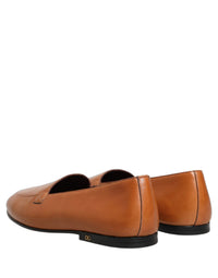 Dolce & Gabbana Brown Leather Logo Slip On Men Loafers Men's Shoes