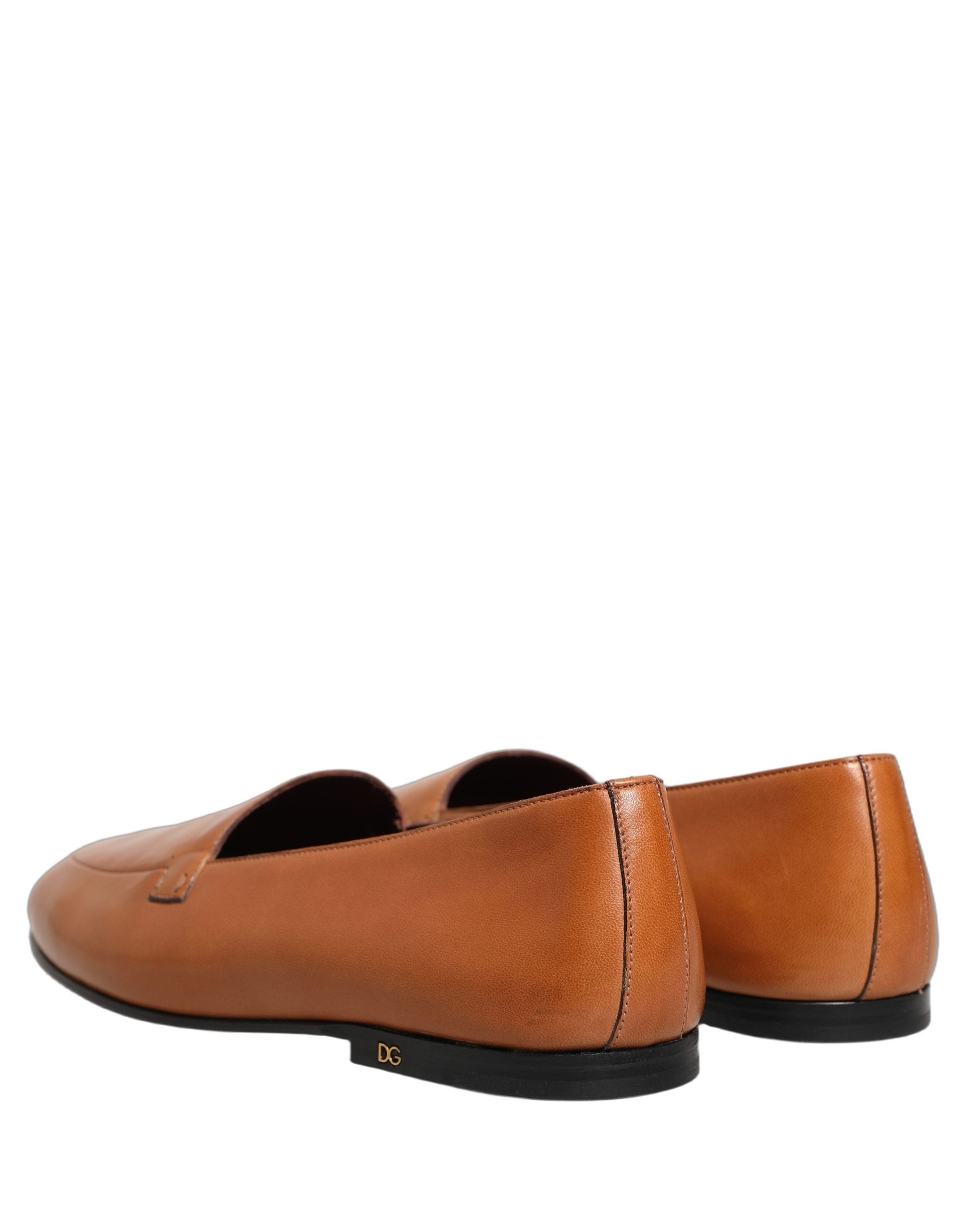 Dolce & Gabbana Brown Leather Logo Slip On Men Loafers Men's Shoes