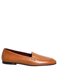 Dolce & Gabbana Brown Leather Logo Slip On Men Loafers Men's Shoes