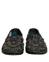 Dolce & Gabbana Black Rhinestone Embellished Loafers Men's Shoes
