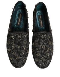 Dolce & Gabbana Black Rhinestone Embellished Loafers Men's Shoes
