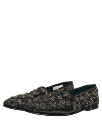 Dolce & Gabbana Black Rhinestone Embellished Loafers Men's Shoes