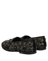 Dolce & Gabbana Black Rhinestone Embellished Loafers Men's Shoes