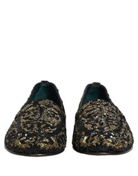Dolce & Gabbana Black Gold Embellished Dress Loafers Men's Shoes