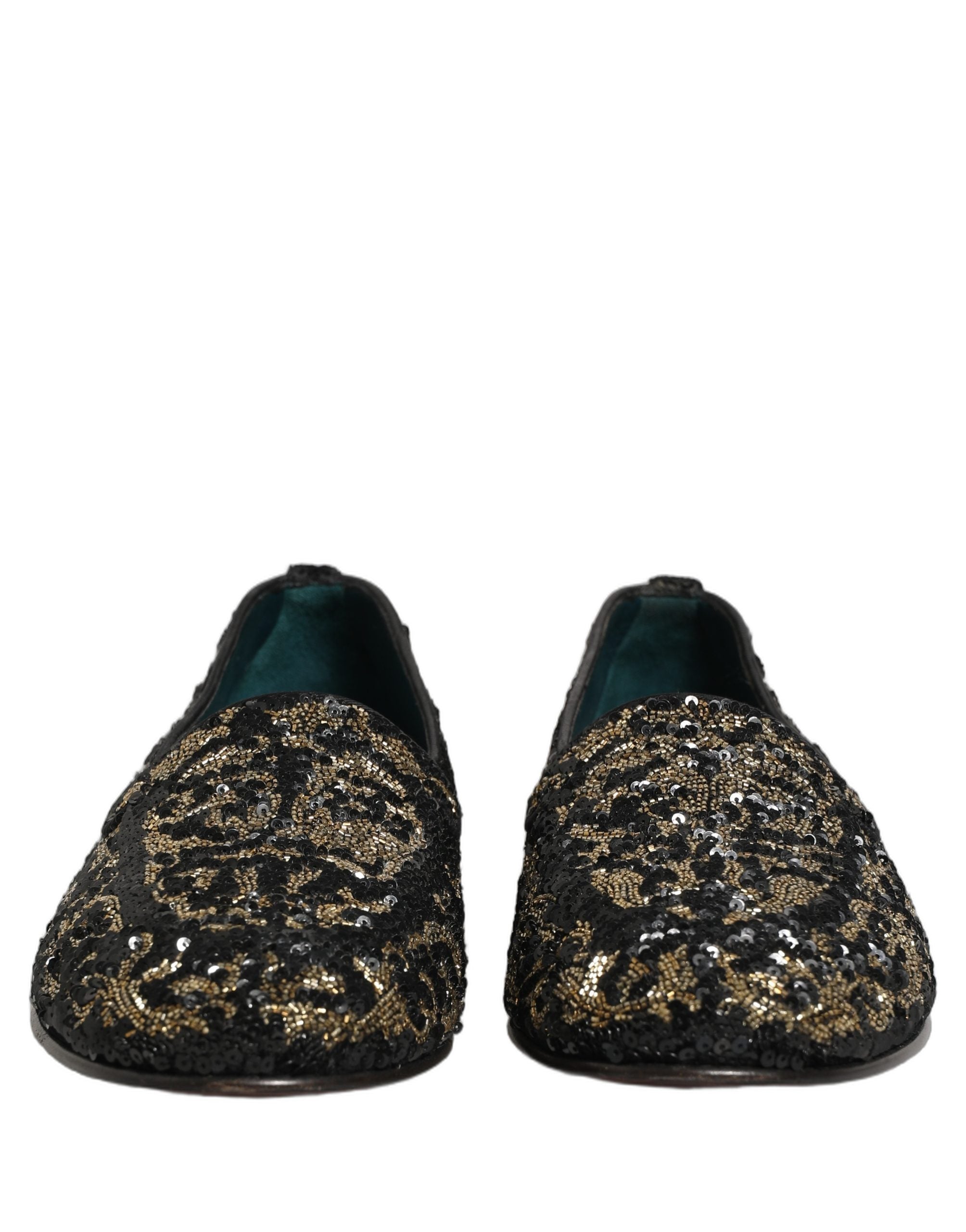 Dolce & Gabbana Black Gold Embellished Dress Loafers Men's Shoes