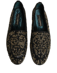 Dolce & Gabbana Black Gold Embellished Dress Loafers Men's Shoes