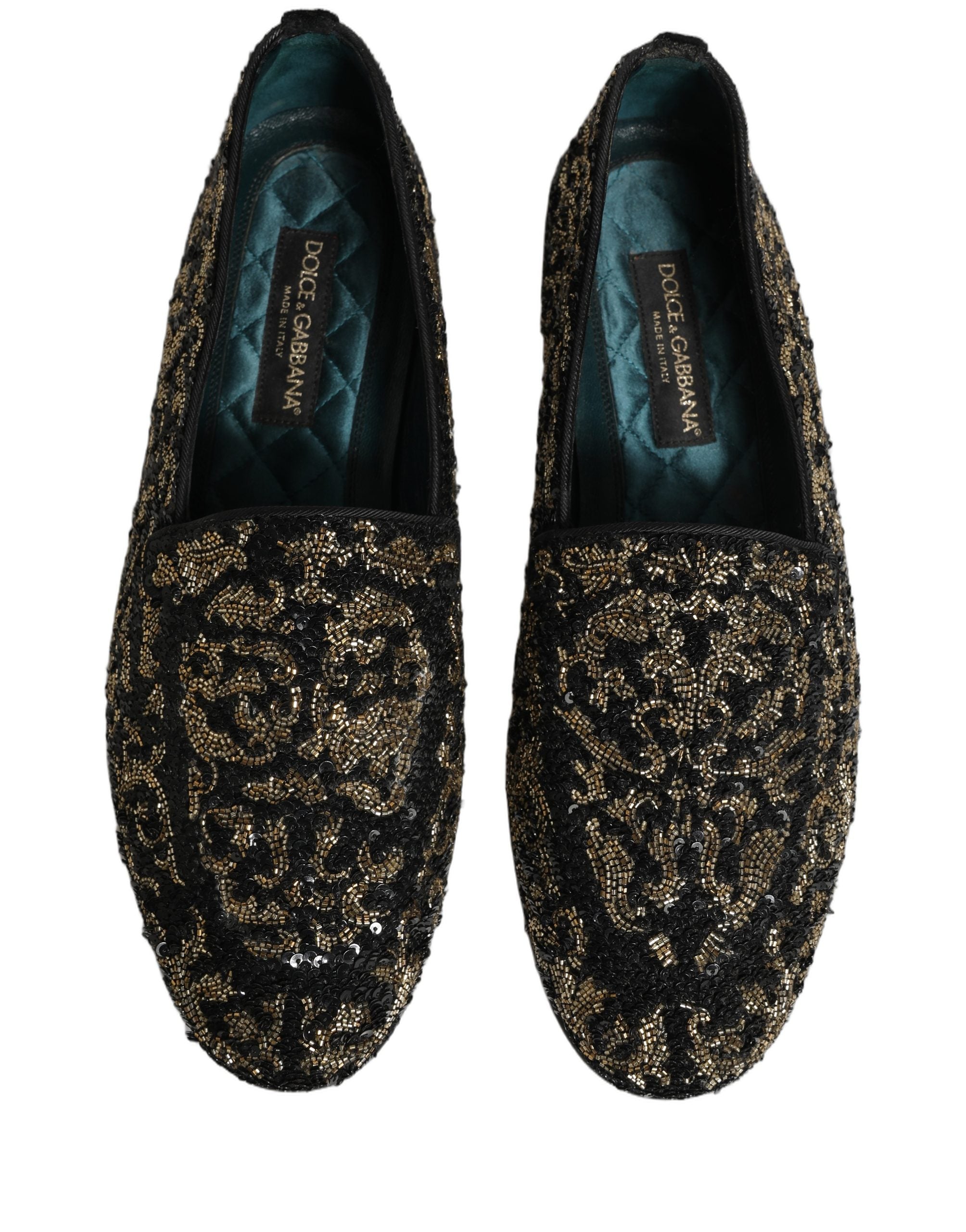 Dolce & Gabbana Black Gold Embellished Dress Loafers Men's Shoes