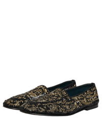 Dolce & Gabbana Black Gold Embellished Dress Loafers Men's Shoes
