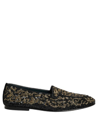 Dolce & Gabbana Black Gold Embellished Dress Loafers Men's Shoes