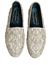 Dolce & Gabbana White Velvet Embroidered Dress Loafers Men's Shoes