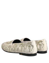 Dolce & Gabbana White Velvet Embroidered Dress Loafers Men's Shoes