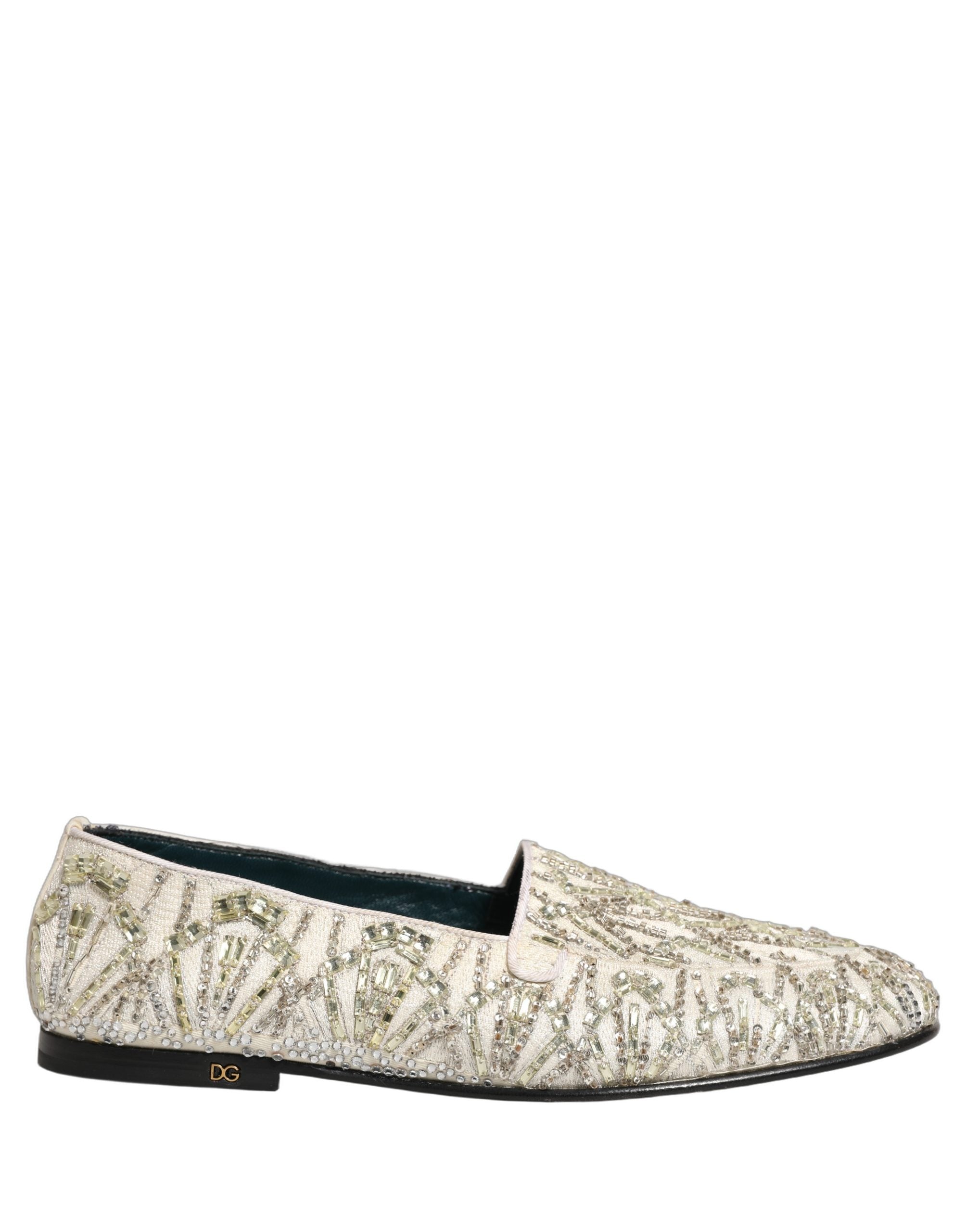 Dolce & Gabbana White Velvet Embroidered Dress Loafers Men's Shoes