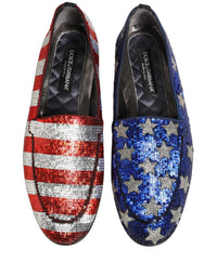 Dolce & Gabbana Multicolor Flag Sequin Dress Loafers Men's Shoes