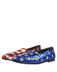 Dolce & Gabbana Multicolor Flag Sequin Dress Loafers Men's Shoes