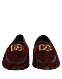 Dolce & Gabbana Red Leopard Print Pony Hair Dress Loafers Men's Shoes