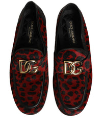 Dolce & Gabbana Red Leopard Print Pony Hair Dress Loafers Men's Shoes