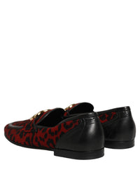 Dolce & Gabbana Red Leopard Print Pony Hair Dress Loafers Men's Shoes