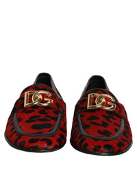 Dolce & Gabbana Red Leopard Print Pony Hair Dress Loafers Men's Shoes