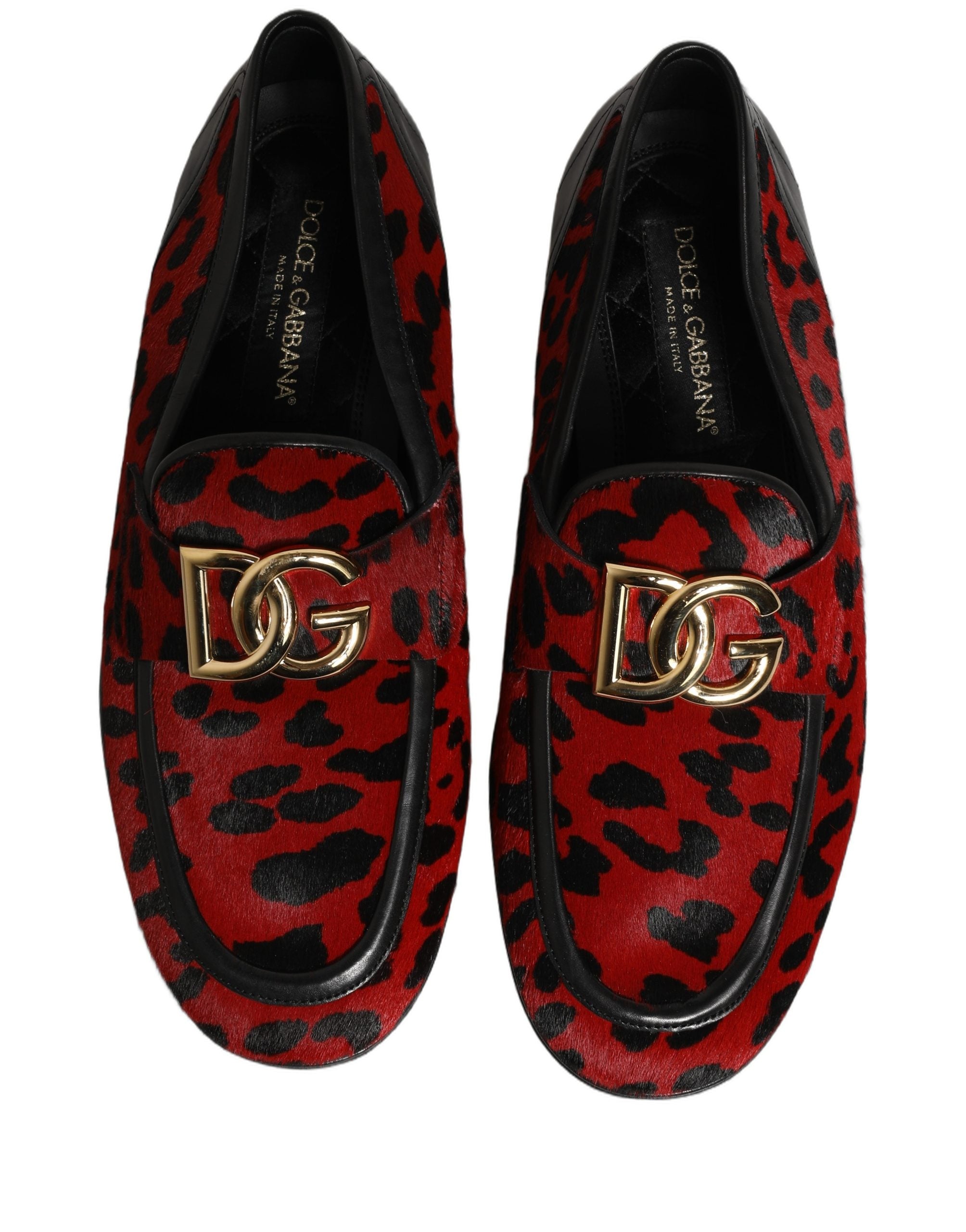 Dolce & Gabbana Red Leopard Print Pony Hair Dress Loafers Men's Shoes