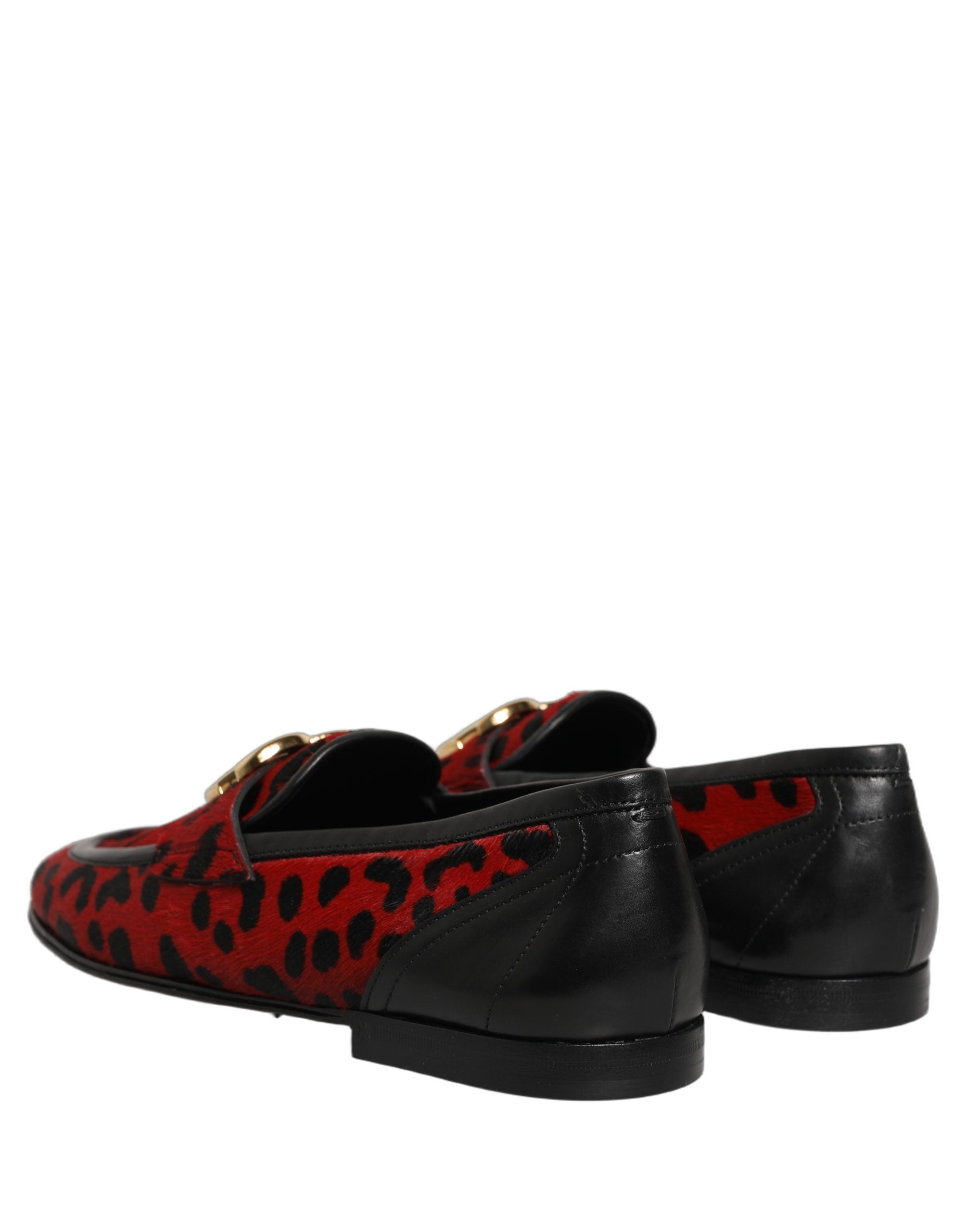 Dolce & Gabbana Red Leopard Print Pony Hair Dress Loafers Men's Shoes